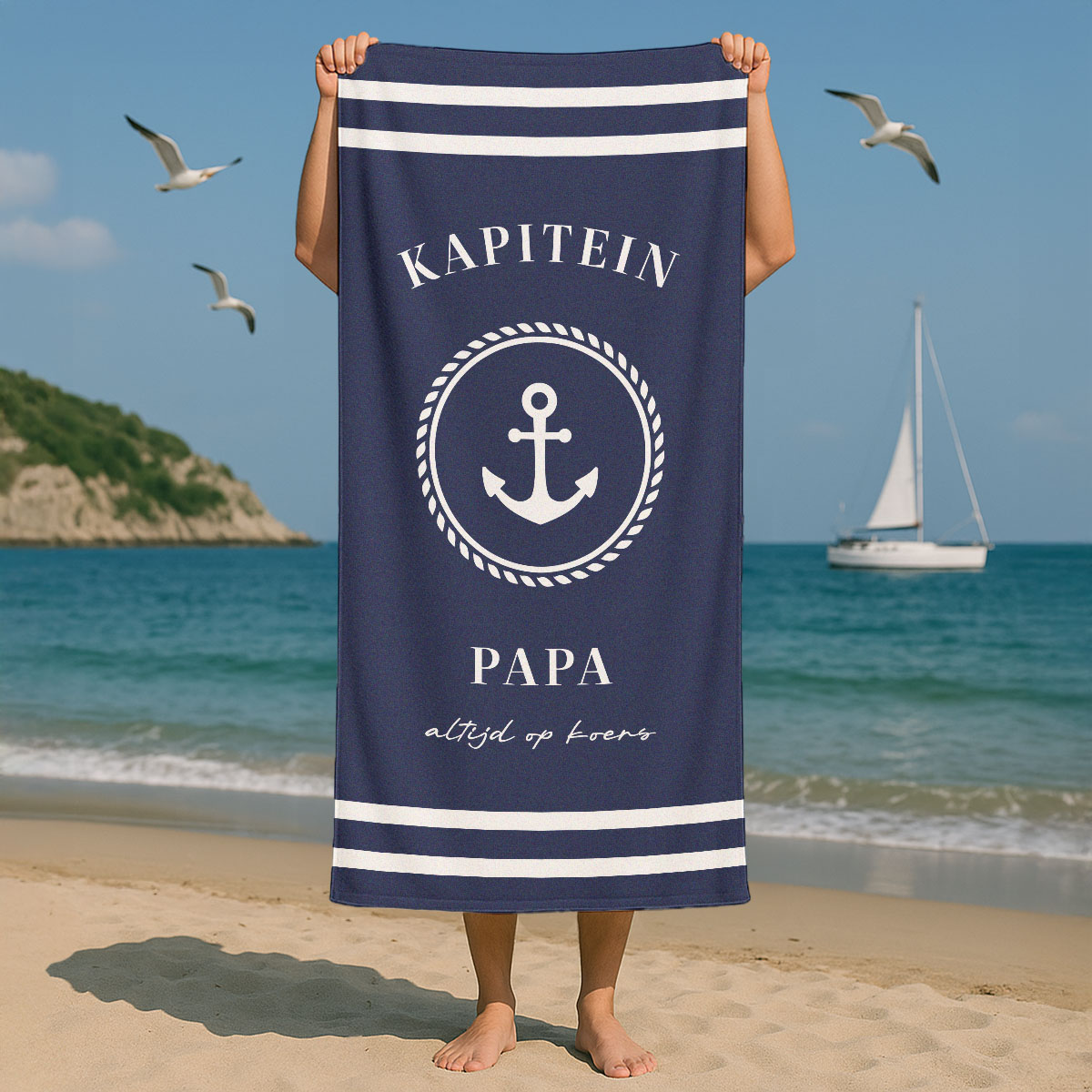 Gepersonaliseerde handdoek maritiem met tekst