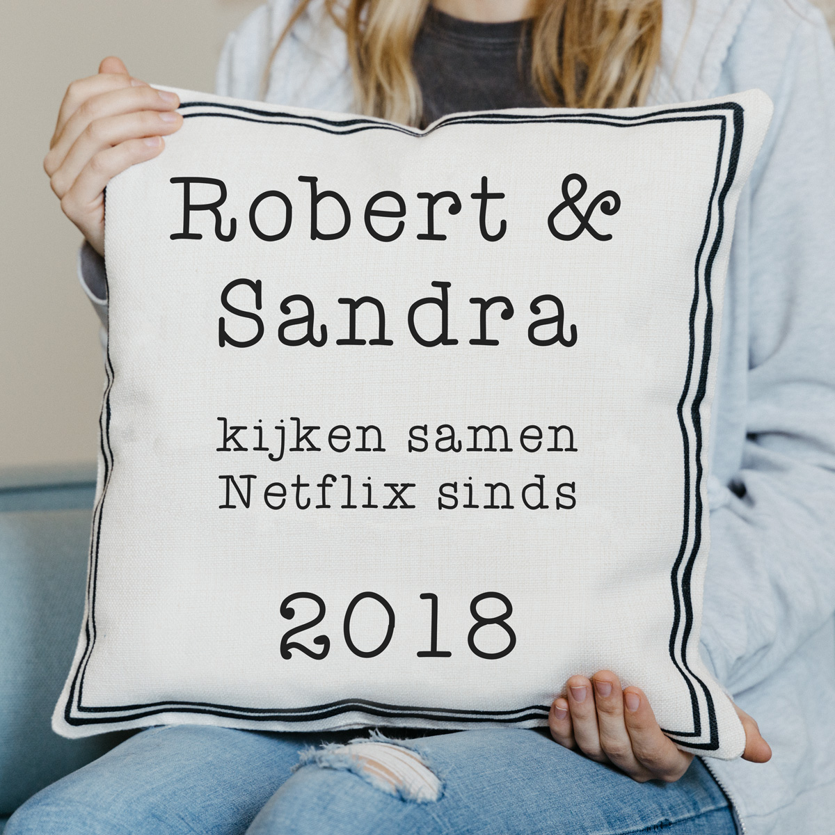 Kussensloop met Kader en Tekst