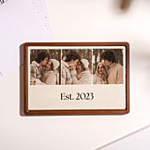 Gepersonaliseerde chocolade als kaart met foto collage en tekst