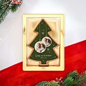 Gepersonaliseerde chocolade als denneboom met 2 foto’s en tekst