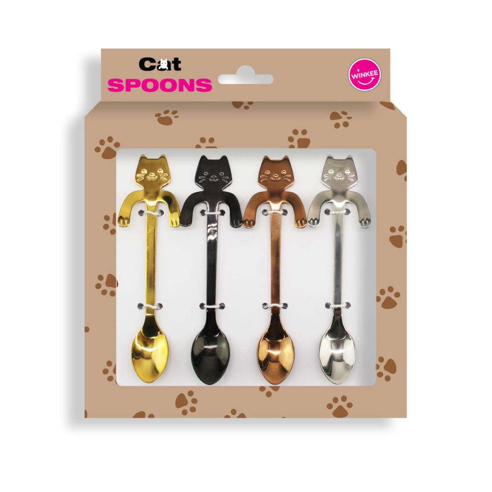 Theelepel met Hangende Kat Set van 4