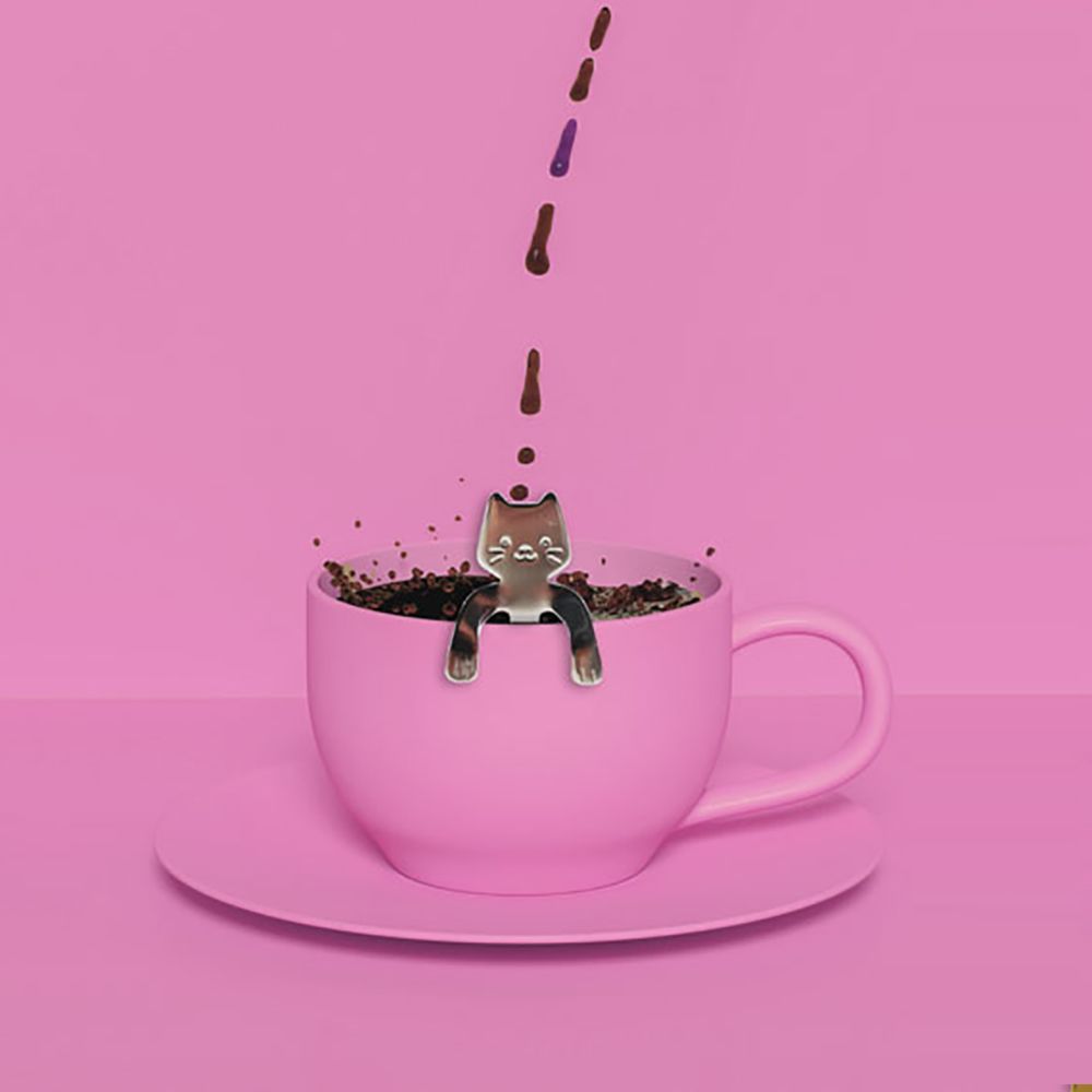 Theelepel met Hangende Kat Set van 4