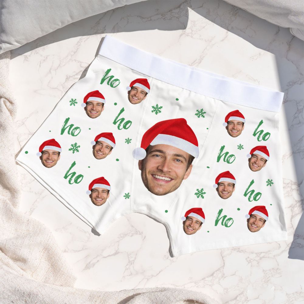 Gepersonaliseerde boxershort met gezicht en kerstmuts