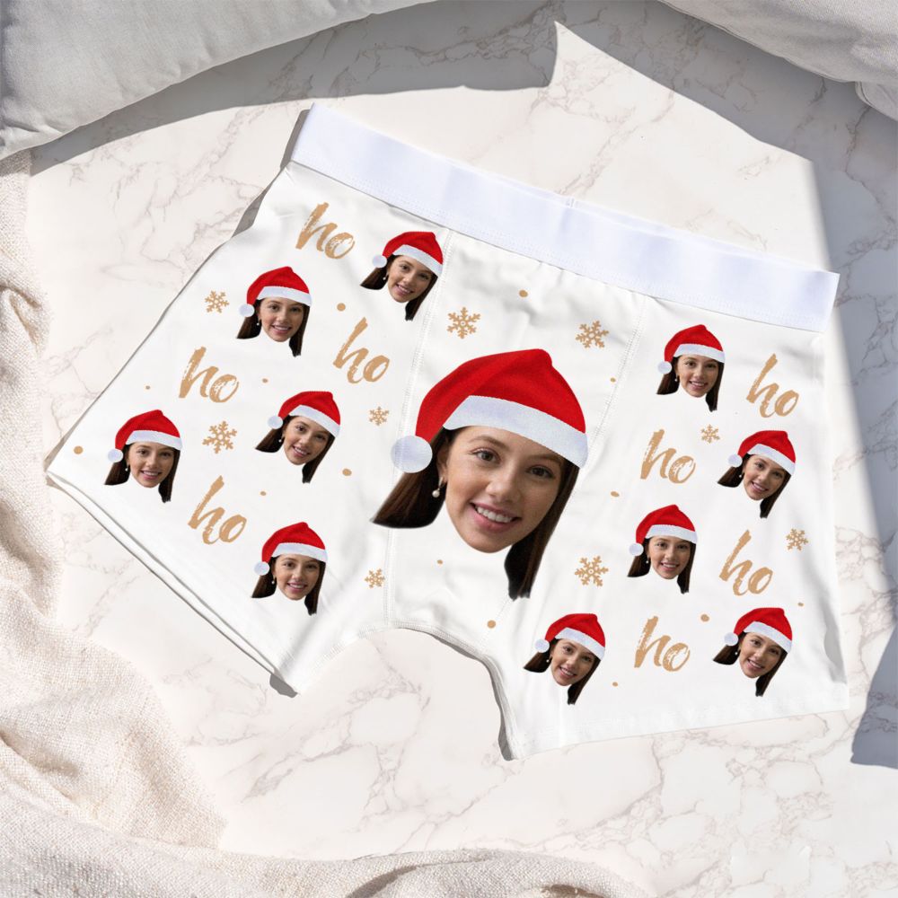 Gepersonaliseerde boxershort met gezicht en kerstmuts