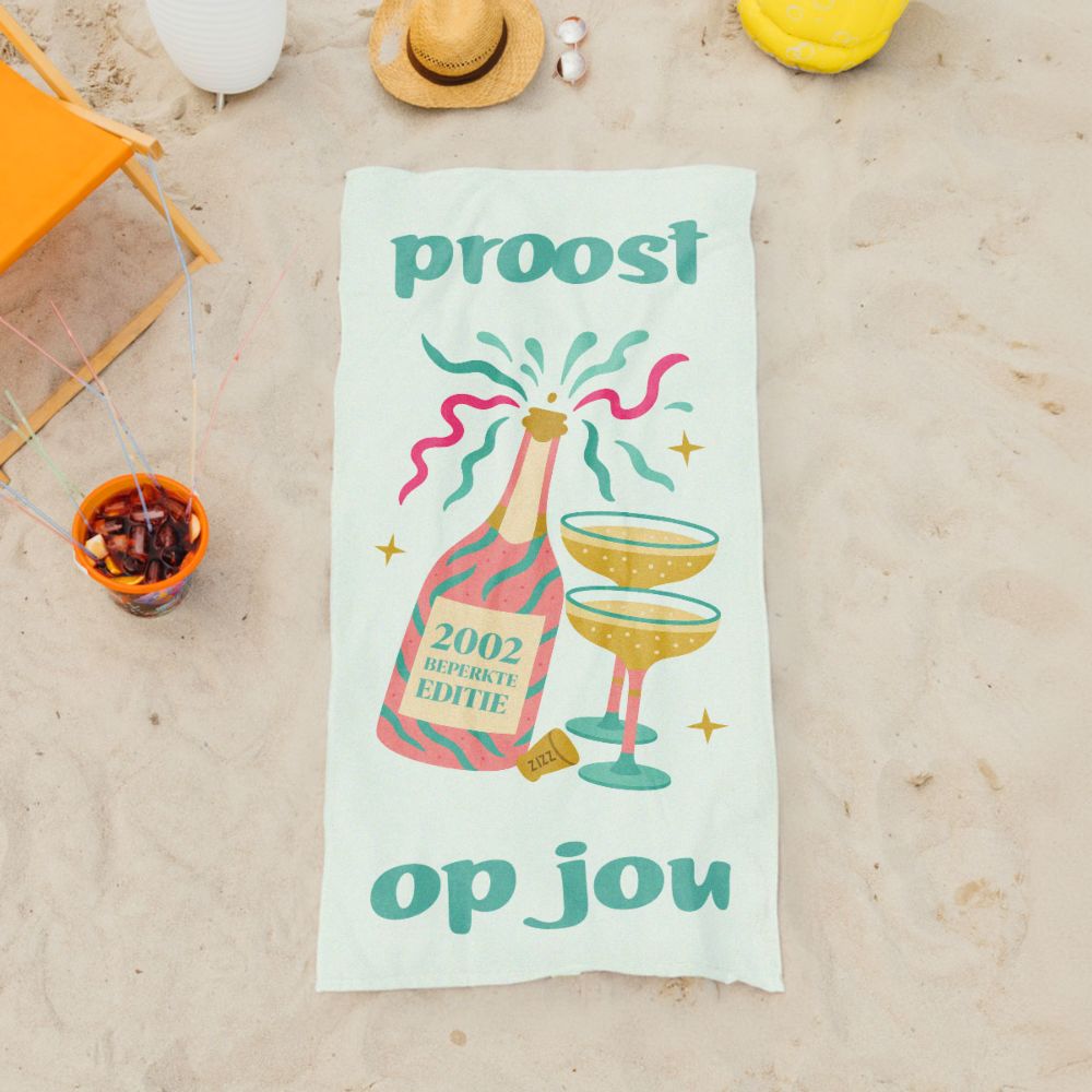 Gepersonaliseerde handdoek met champagne en tekst
