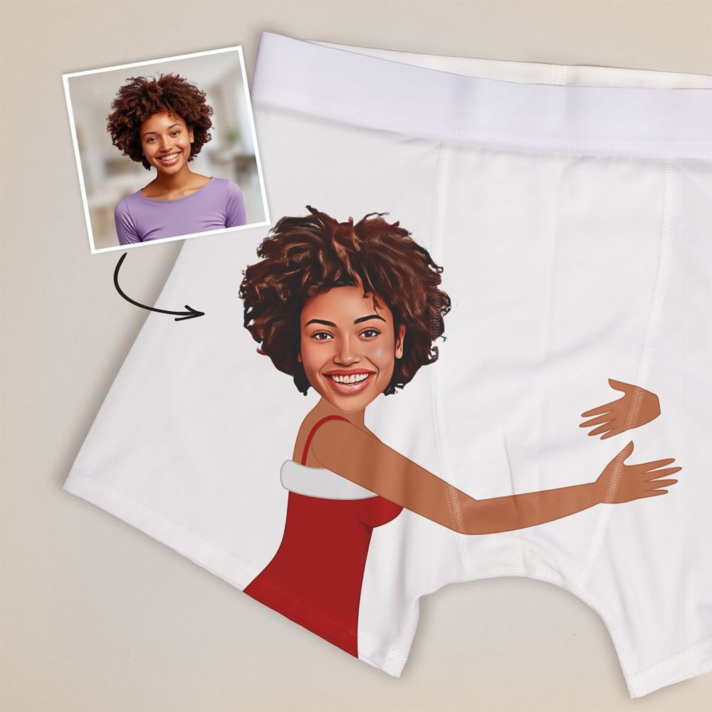 Gepersonaliseerde kerst boxershort met gezicht en tekst