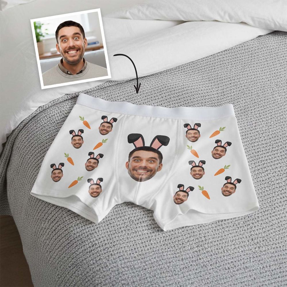 Gepersonaliseerde boxershort met gezicht en konijnenoren