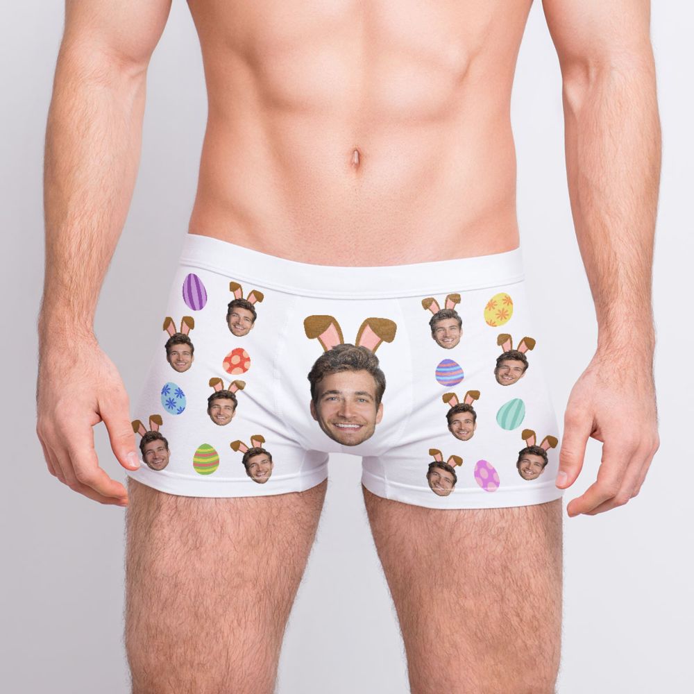 Gepersonaliseerde boxershort met gezicht en konijnenoren