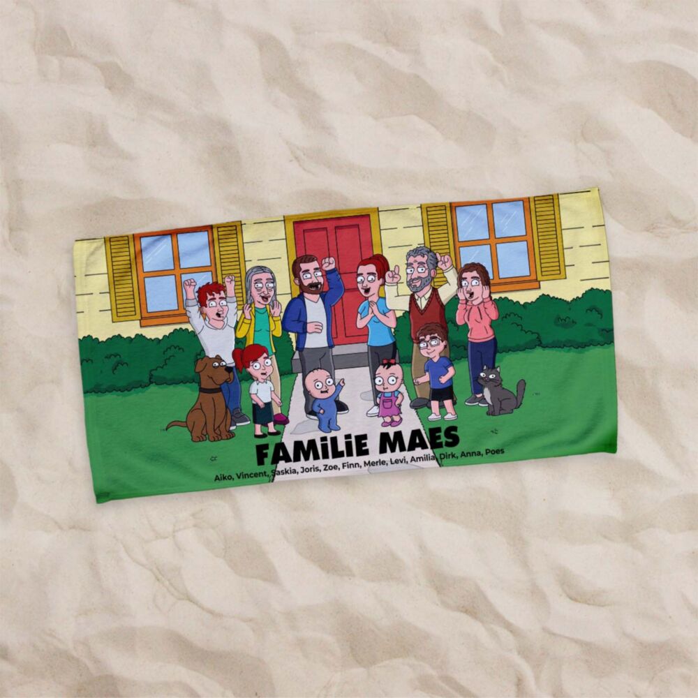 Gepersonaliseerde handdoek illustratie stripfiguur familie