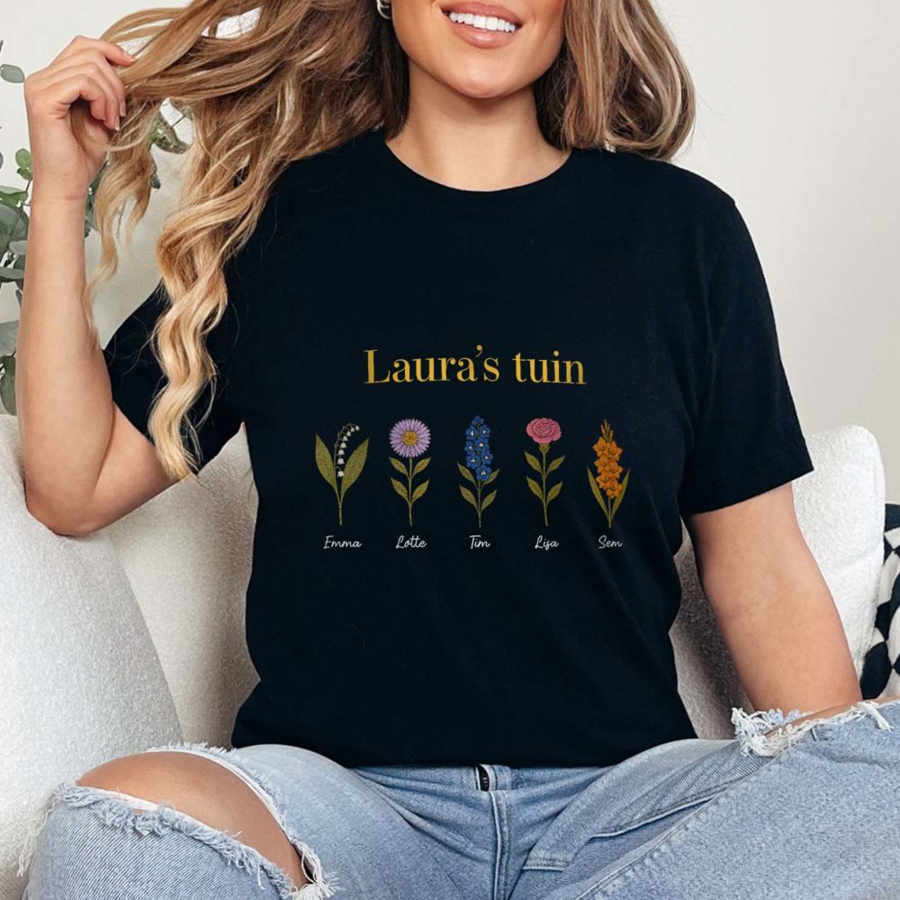 Gepersonaliseerd t-shirt met geboorte bloemen