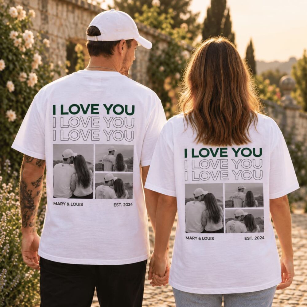 Geschenkset 2er Set T-Shirt mit Schwarz Weiß Fotos und Text