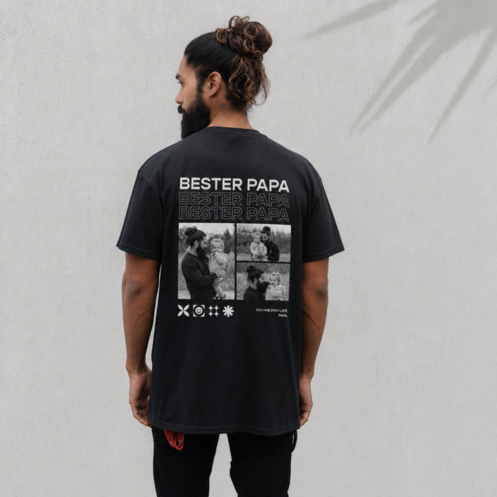 Personaliseerbaar papa T-shirt met zwart-witfoto's en tekst