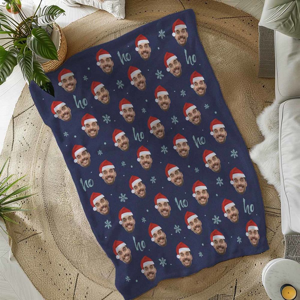 Gepersonaliseerd deken met gezicht en kerstmuts