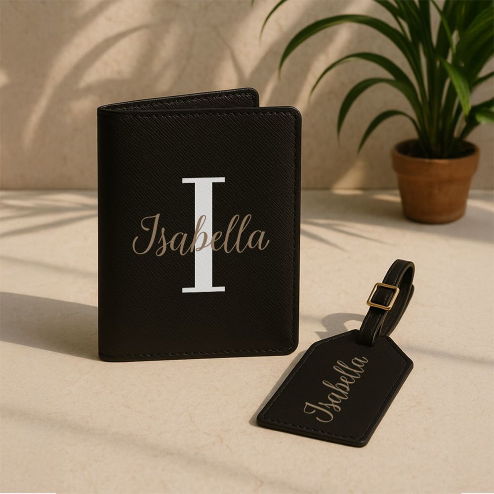 Gepersonaliseerde paspoorthoes en kofferlabel met monogram