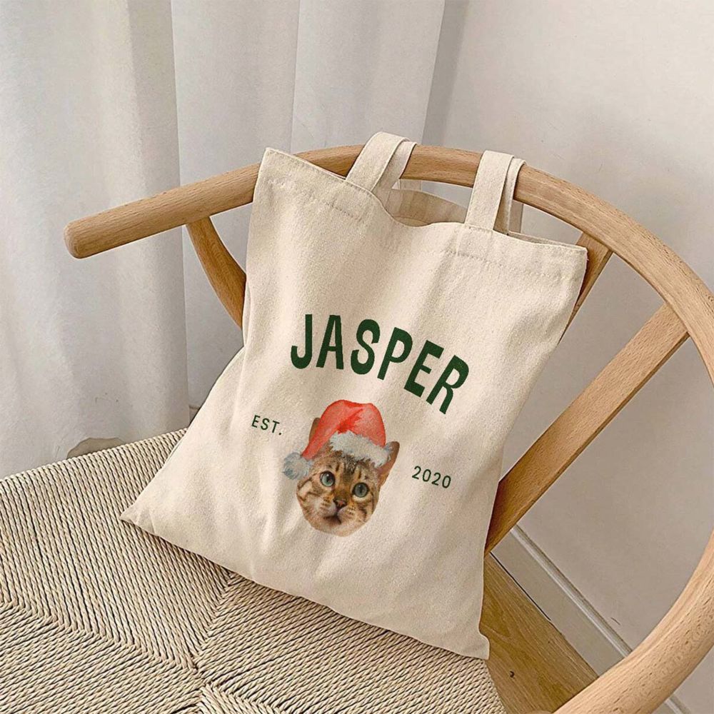 Gepersonaliseerde tote bag met huisdier en kerstmuts