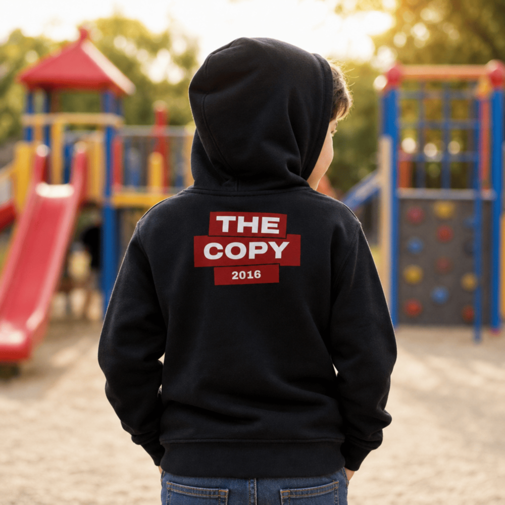 Gepersonaliseerde kinderhoodie «THE COPY» met jaartal naar keuze