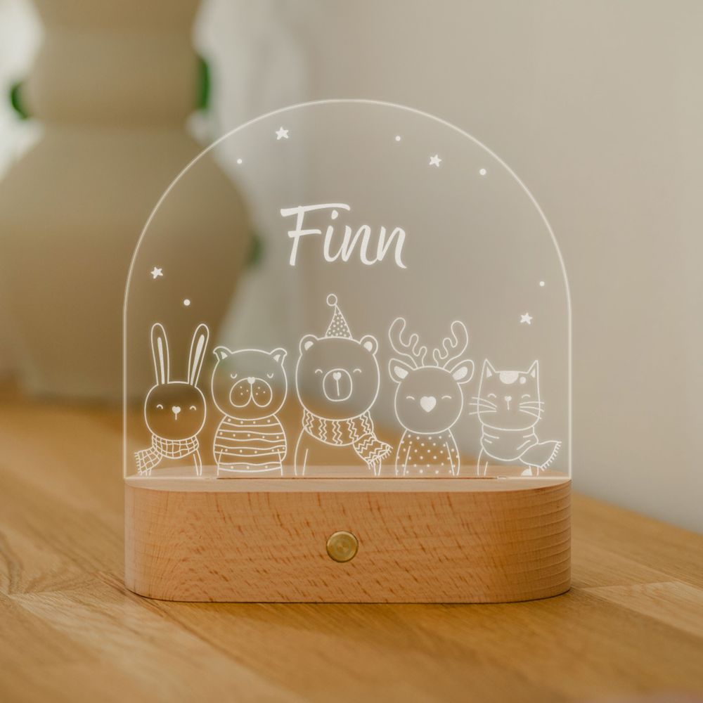 Personalisierbare LED-Lampe mit Name und Tiere