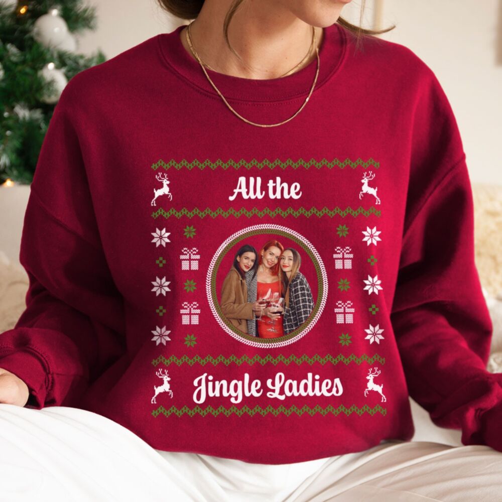 Gepersonaliseerde kersttrui met foto en tekst