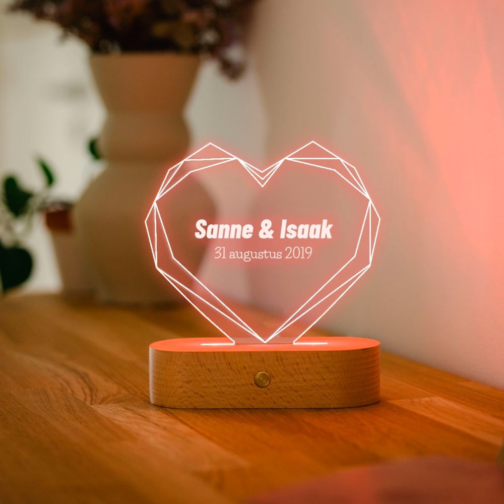Gepersonaliseerde LED Lamp Hart met Naam