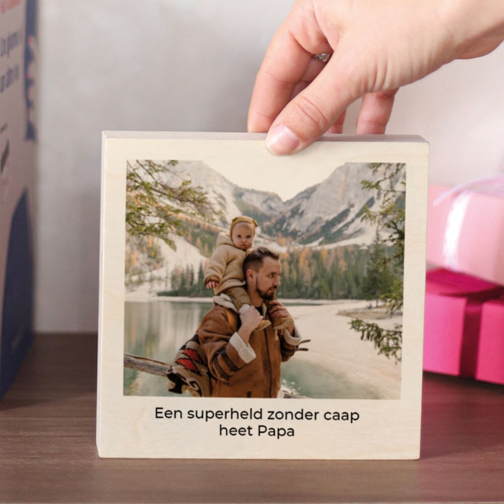 Foto op Hout Vierkant met Tekst