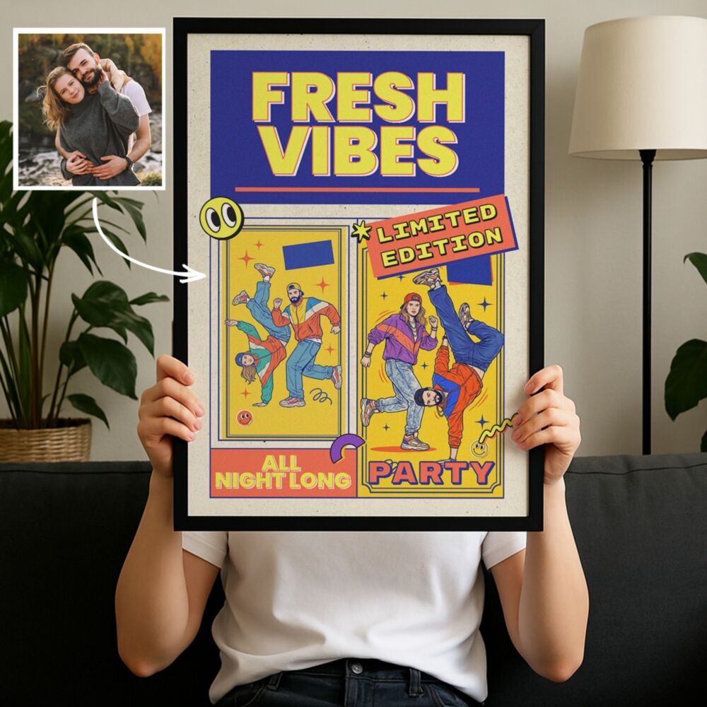Personaliseerbare poster 90's party met foto's en tekst