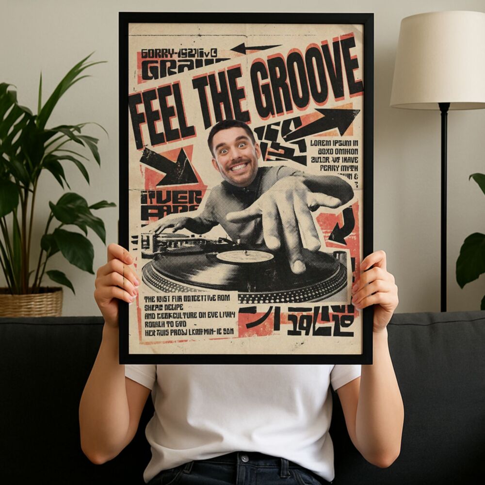 Personaliseerbare poster jaren 90 DJ met foto