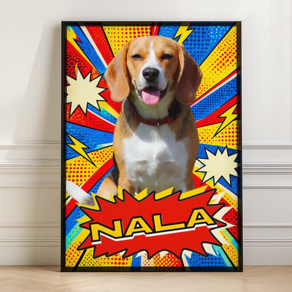 Hondenposter met foto en naam – gepersonaliseerde pop-art poster