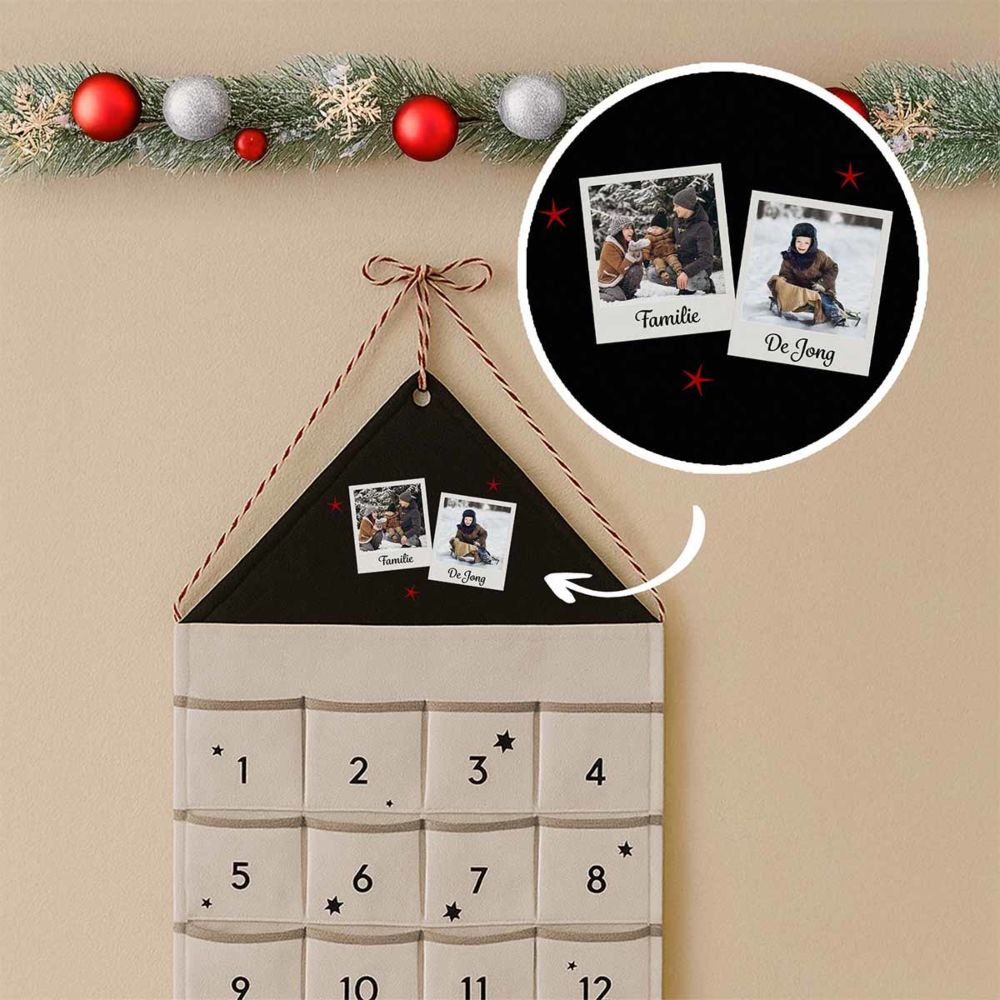 Gepersonaliseerde adventskalender in polaroid stijl