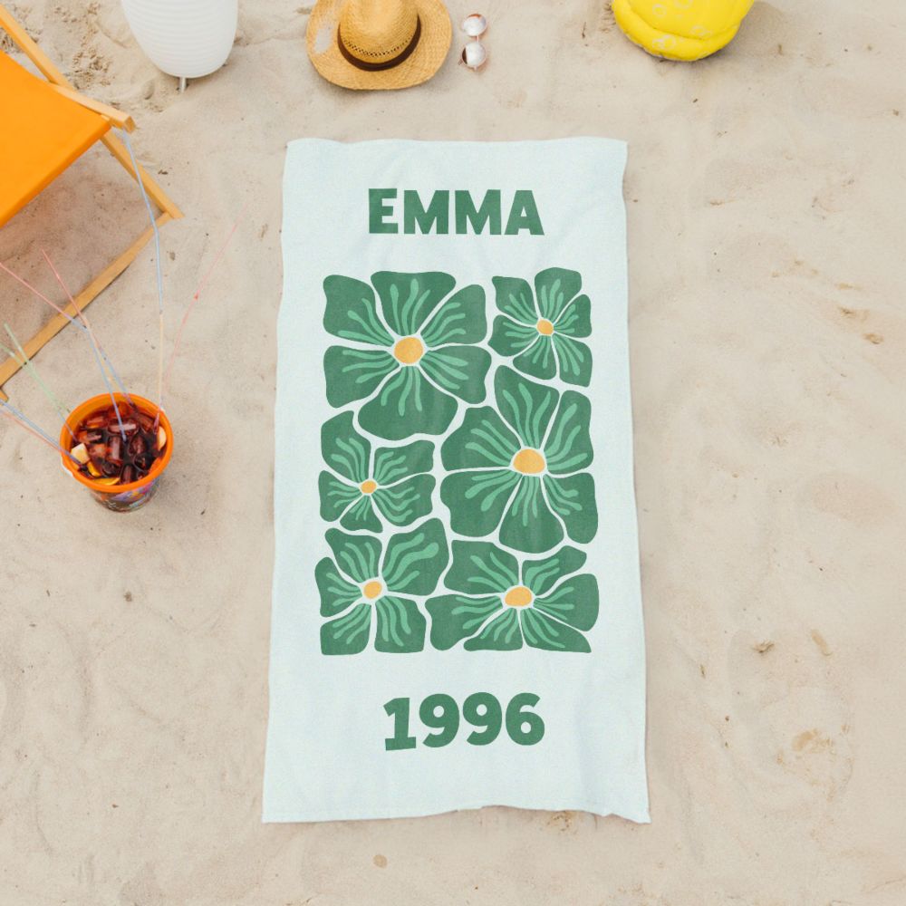 Gepersonaliseerde retro handdoek met bloemen en tekst