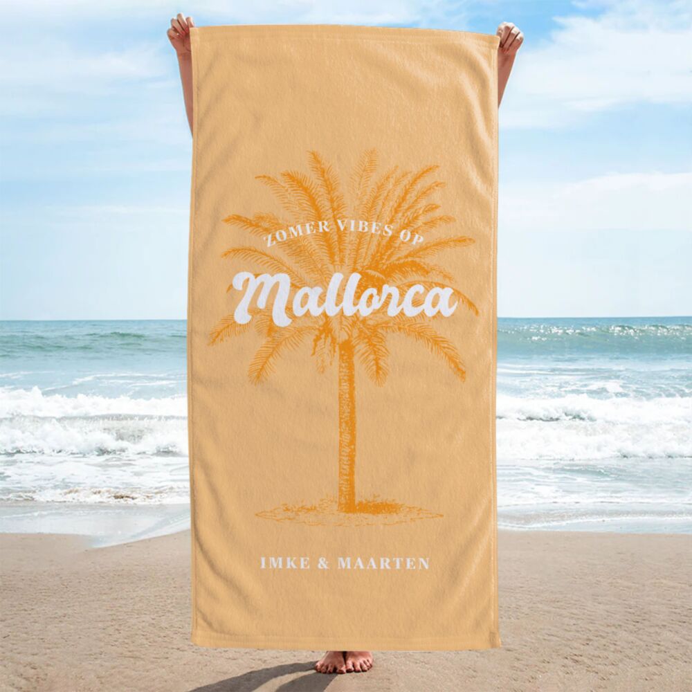 Gepersonaliseerde handdoek met palmboom en tekst