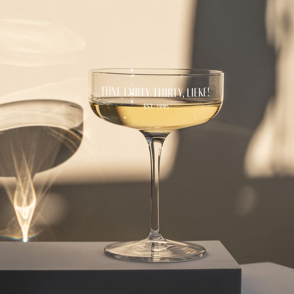 Gepersonaliseerde champagne coupe met tekst