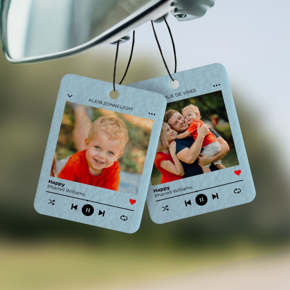 Gepersonaliseerde geurhanger met foto en liedje set van 2