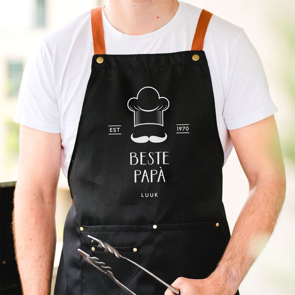 Personaliseerbaar schort grillmeester met tekst