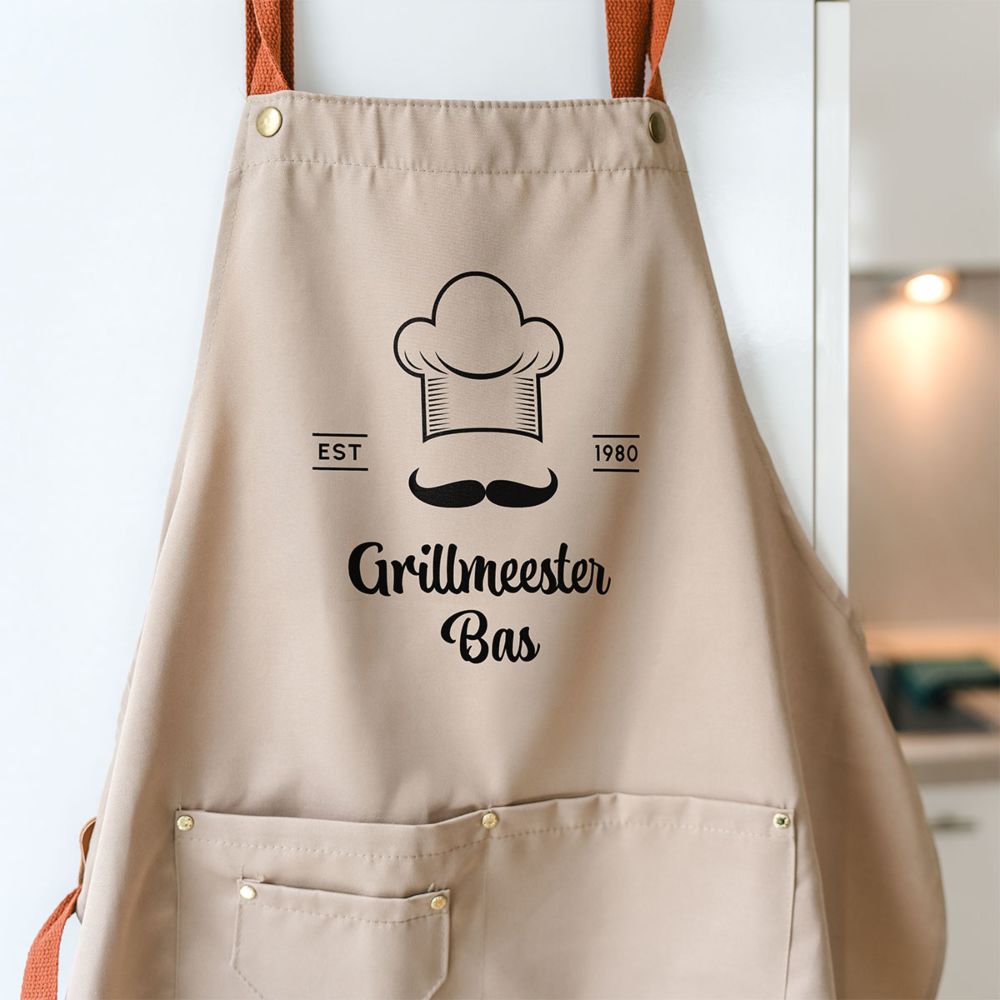 Personaliseerbaar schort grillmeester met tekst