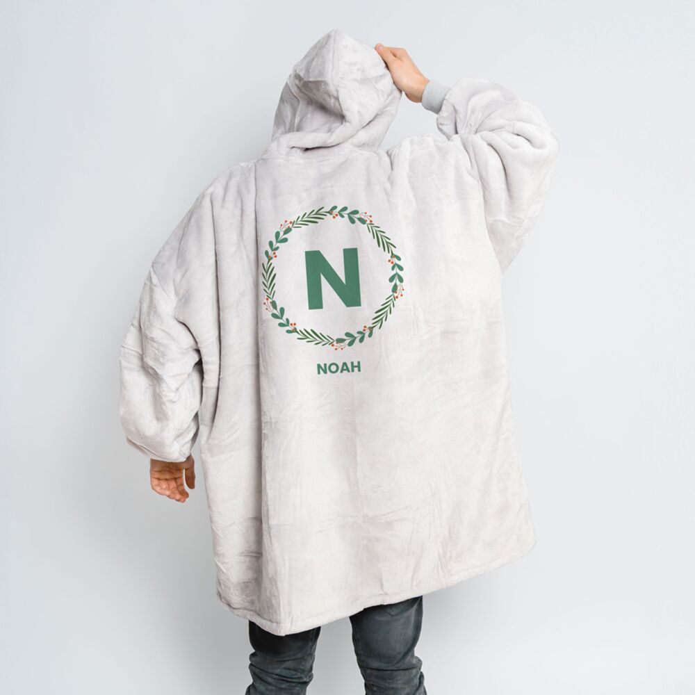 Gepersonaliseerde Hoodie Deken met Kerst monogram