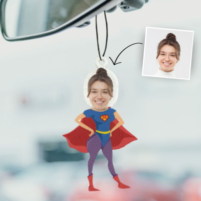 Superheldin Gepersonaliseerde Geurhanger met Gezicht