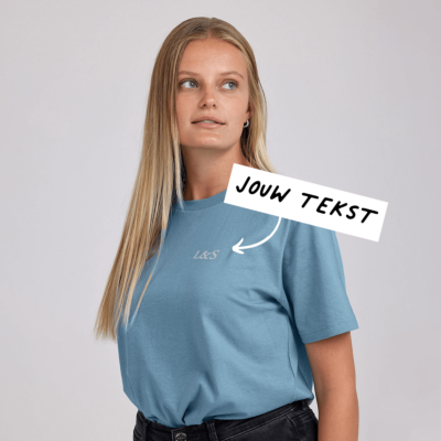 T-shirt Lichtblauw Borduren met Tekst