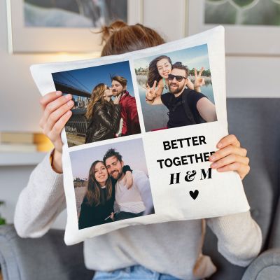 Personaliseerbare kussensloop met 3 foto’s en tekst Personaliseerbare kussensloop met 3 foto’s en tekst
