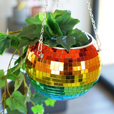 Bloempot disco bal in regenboogkleuren