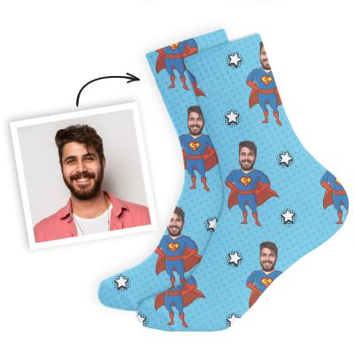Gepersonaliseerde Sokken met Foto Gezicht als Superheld Gepersonaliseerde Sokken met Foto Gezicht als Superheld