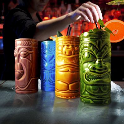 Cocktailbekers Tiki vrolijke set van 4 Cocktailbekers Tiki vrolijke set van 4
