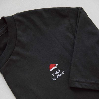 T-shirt Zwart Borduren met Tekst en Pictogram