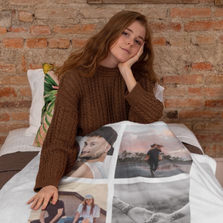 Deken met 5 foto’s en tekst