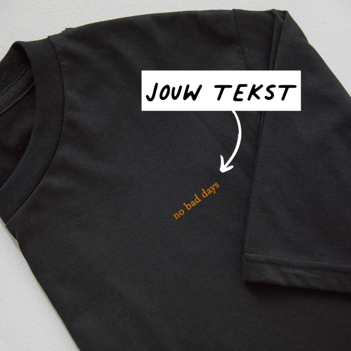T shirt Zwart Borduren met Tekst snelle levering