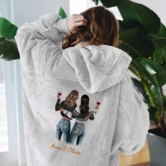 Gepersonaliseerde Hoodie Deken illustratie twee vriendinnen