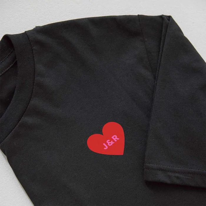Gepersonaliseerd t shirt hartje met initialen snelle levering