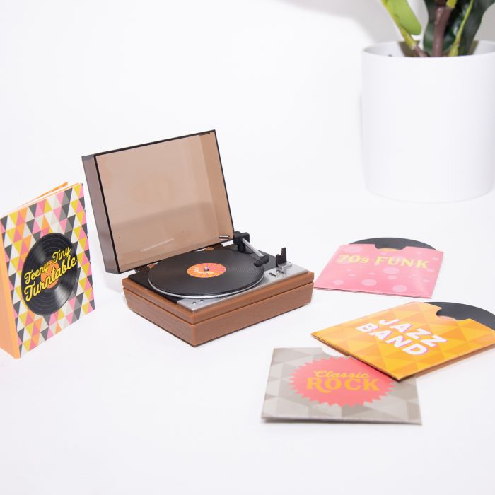 Piepkleine platenspeler met piepkleine LP's main product photo