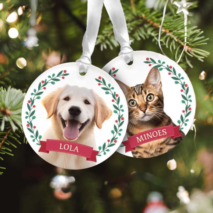 Gepersonaliseerde acryl hanger set van 2 met huisdier en krans