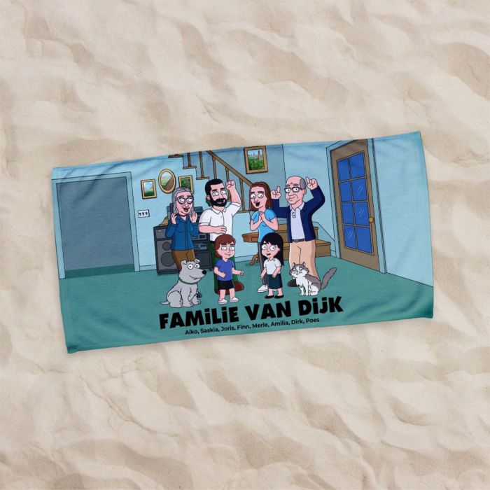 Gepersonaliseerde handdoek illustratie stripfiguur familie