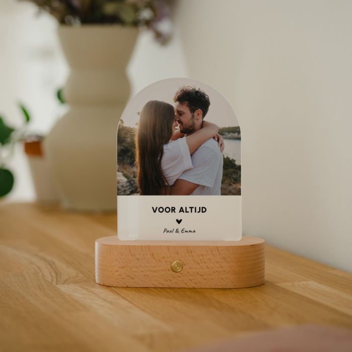 Gepersonaliseerde LED lamp foto met tekst en hartje